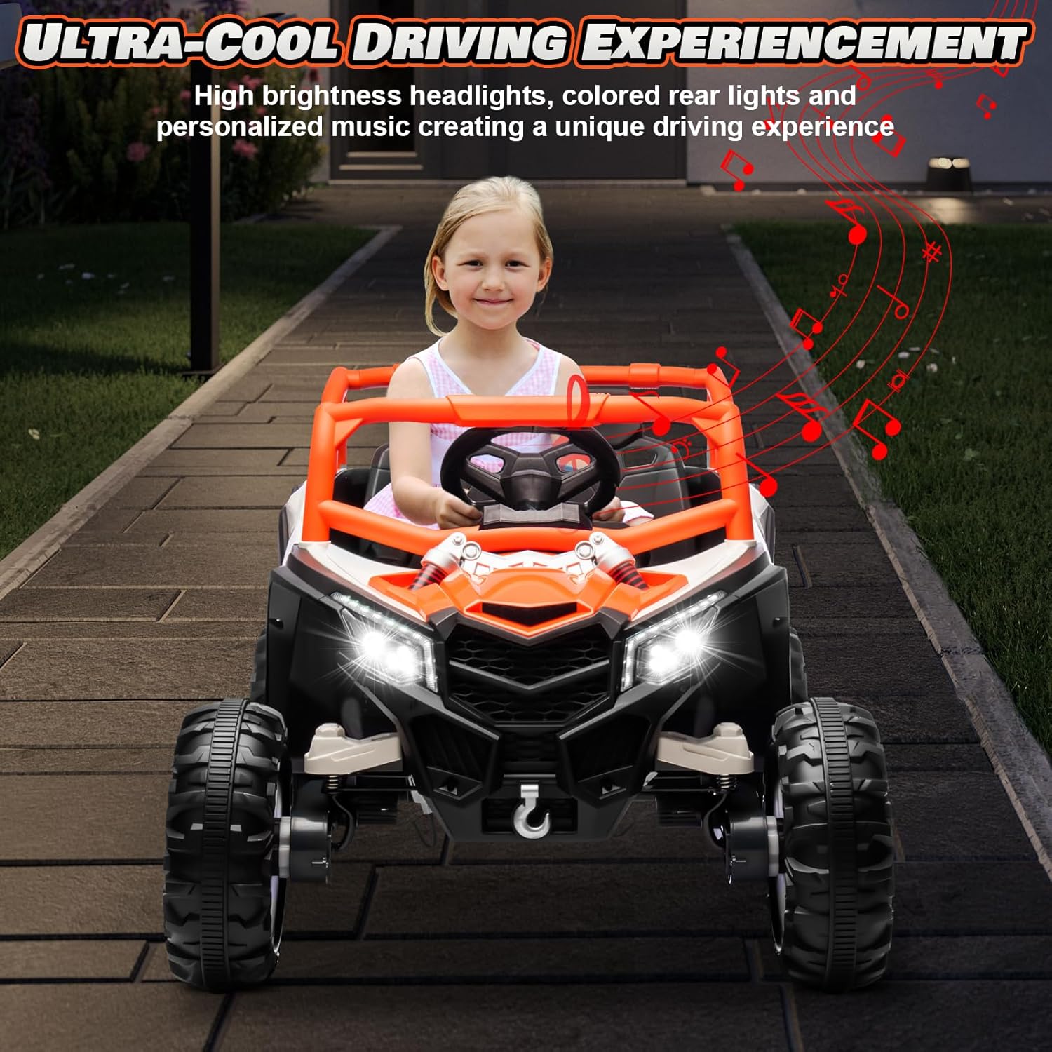 JOYRACER Kids Remote Control Car with 4 x 150W Motors, Shock Absorbers, Bluetooth, MP3 Player, and Headlights wourant