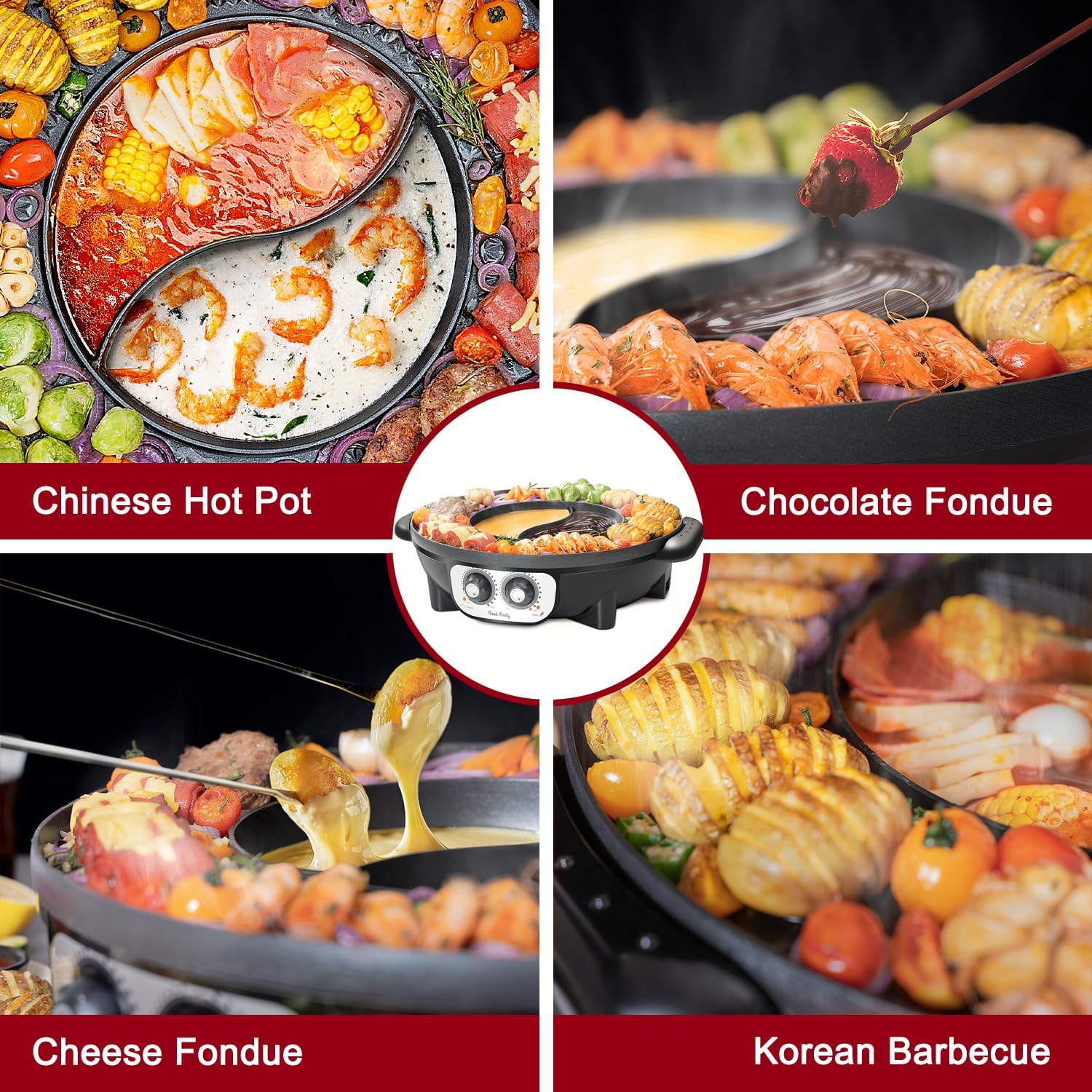 Food Party Hot Pot with Grill 2 in 1 Electric Smokeless Grill and Hotpot Pot Combo Korean BBQ Grill 110V 1700W woonhhop