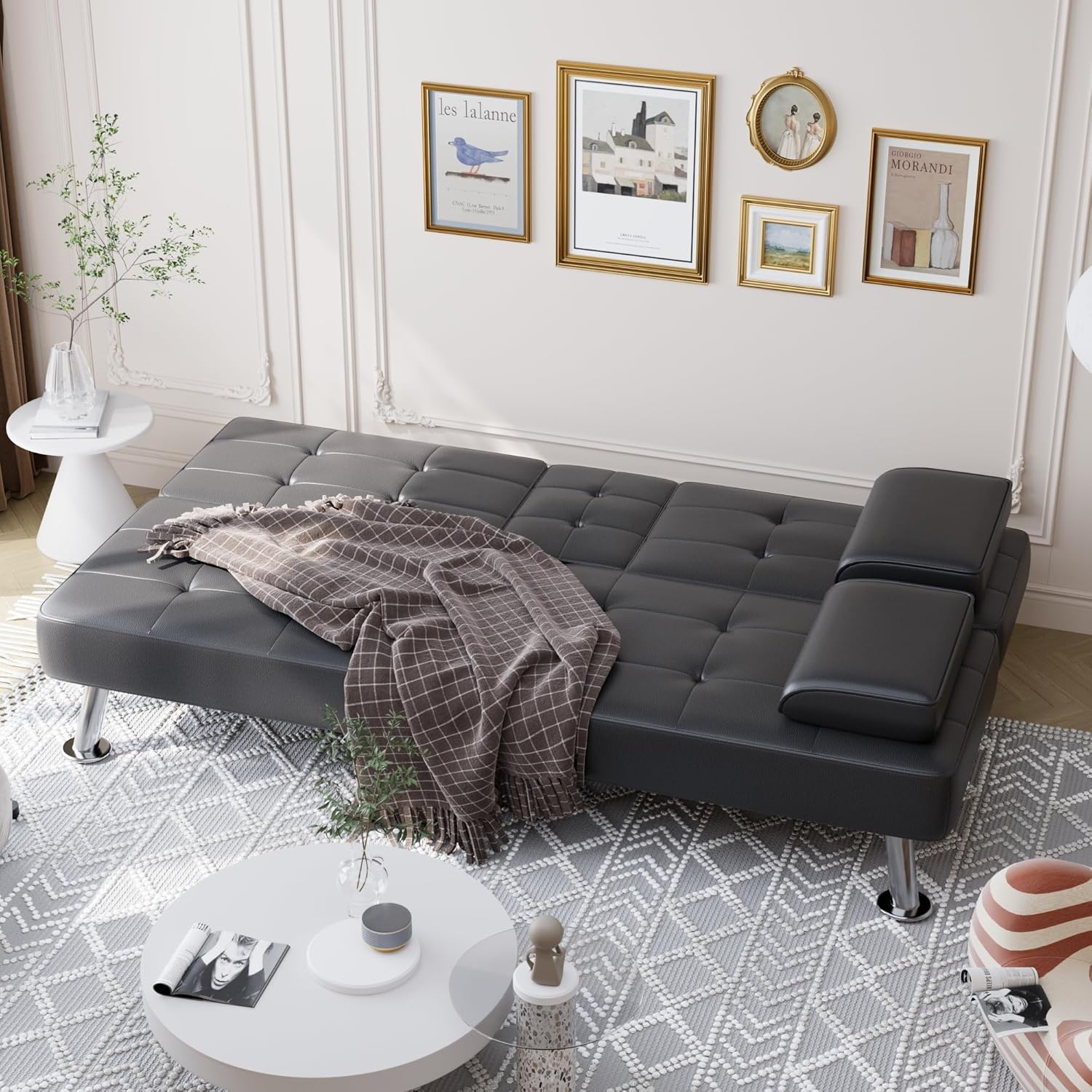 Shahoo Convertible Folding Futon Sofa Bed Sleeper Couch for Living Room Faux Leather wourant