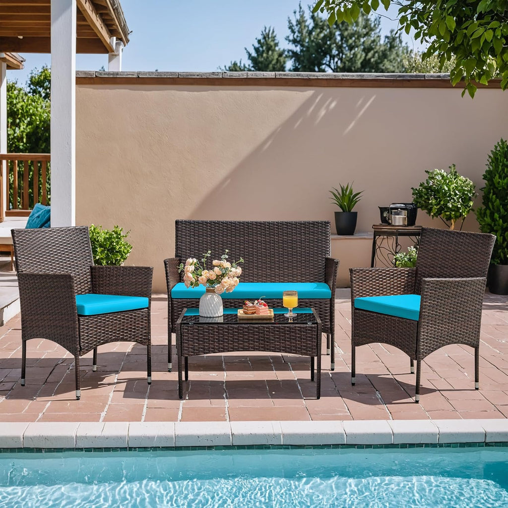 Homall 4 Pieces Outdoor Patio Furniture Sets Rattan Chair Wicker Set, Outdoor Indoor Use Backyard Porch Garden Poolside Balcony Furniture Sets Clearance (Brown and Beige) wourant