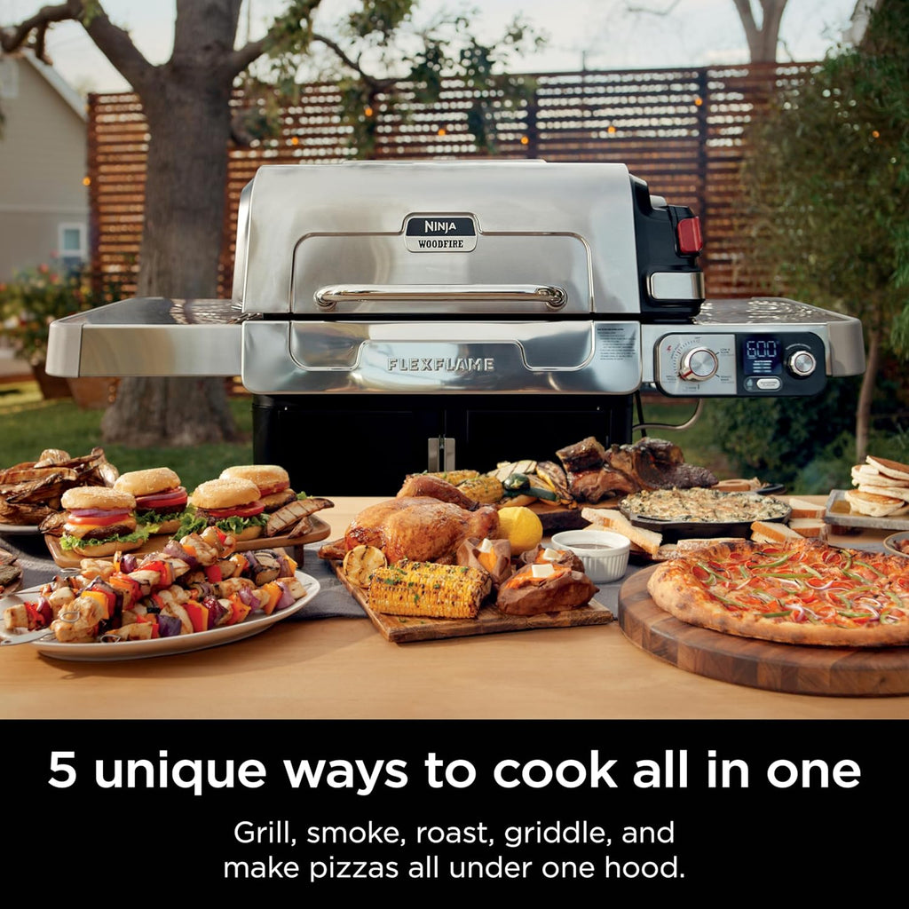 Ninja FlexFlame, Grill and Smoker, Electric and Propane Grill, Roaster, BBQ Grill, 5-in-1 Cooking System, 3 Burner, Digital Control, Outdoor Cooking, Griddle, Pizza Maker, Stainless Steel, PG301 wourant