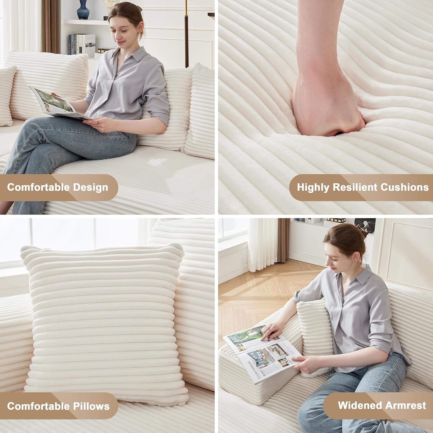 110 Cloud Sectional Couch, Boneless Sofa for Living Room Modular Sectional Sofa with Deep Seat wourant