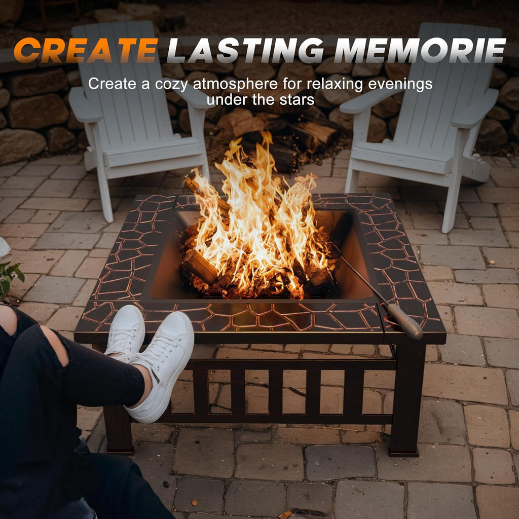 Devoko Outdoor Fire Pit, 32 Inch Firepit Table Metal Outdoor Fireplaces with Waterproof Cover for Outside Patio Camping wourant