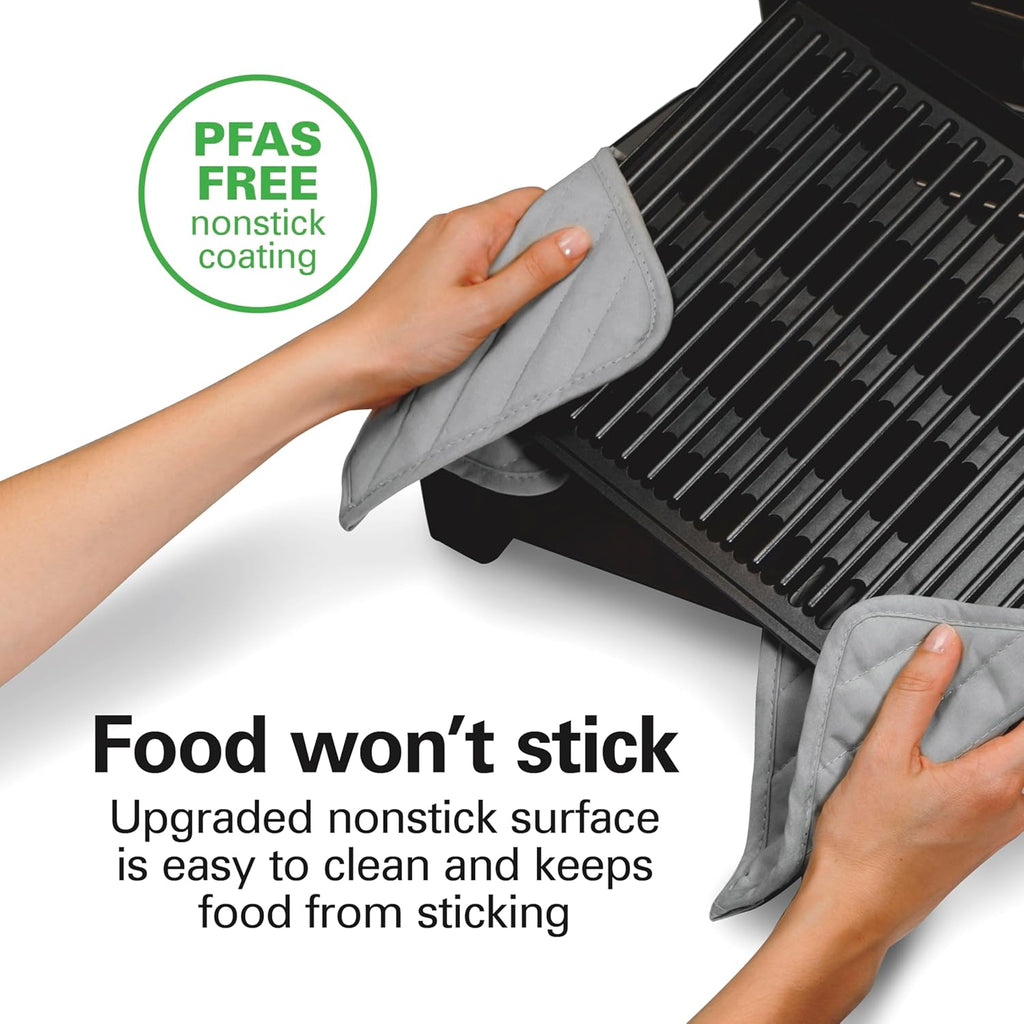 Indoor electric grill with viewing window, adjustable to 450°F, serves 6 people wourant