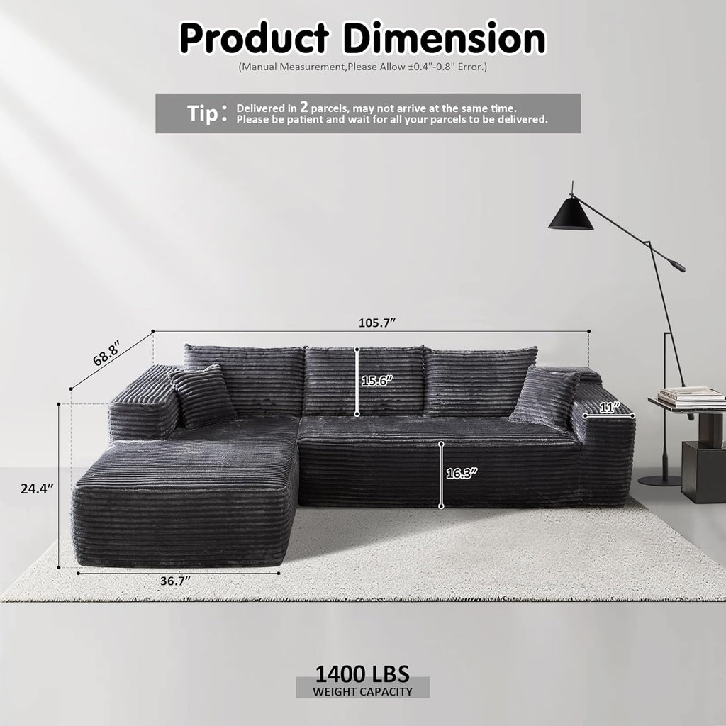 Ovios 104" Cloud Section Sofa L-shaped lounge chair, modern modular sofa wourant