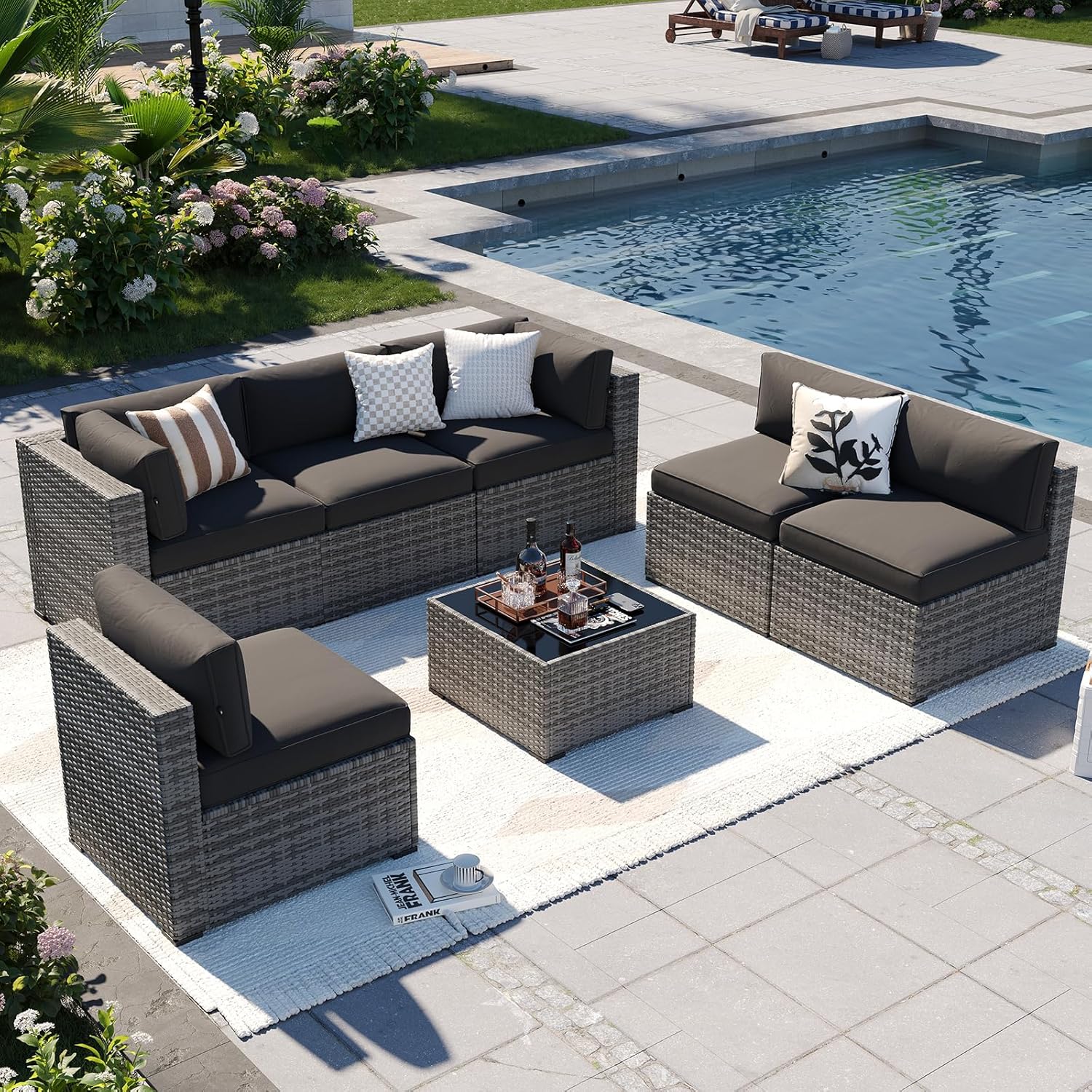 Aoxun Patio Furniture Sets, 7-Piece Outdoor Patio Furniture with Thick Cushions, Wicker Outdoor Conversation Set Sectional Sofa for Backyard, Poolside, Garden woonhhop