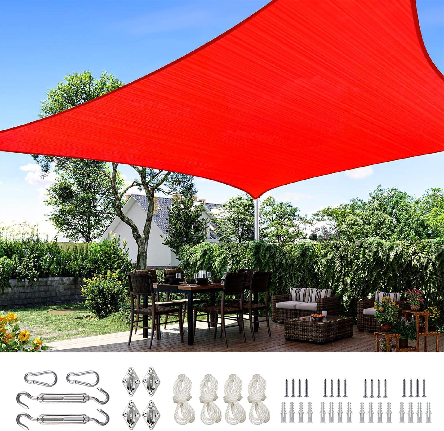 Quictent 20X20FT 185G HDPE Square Sun Shade Sail Canopy 98% UV Block Outdoor Patio Garden with Hardware Kit (Brown) woonhhop