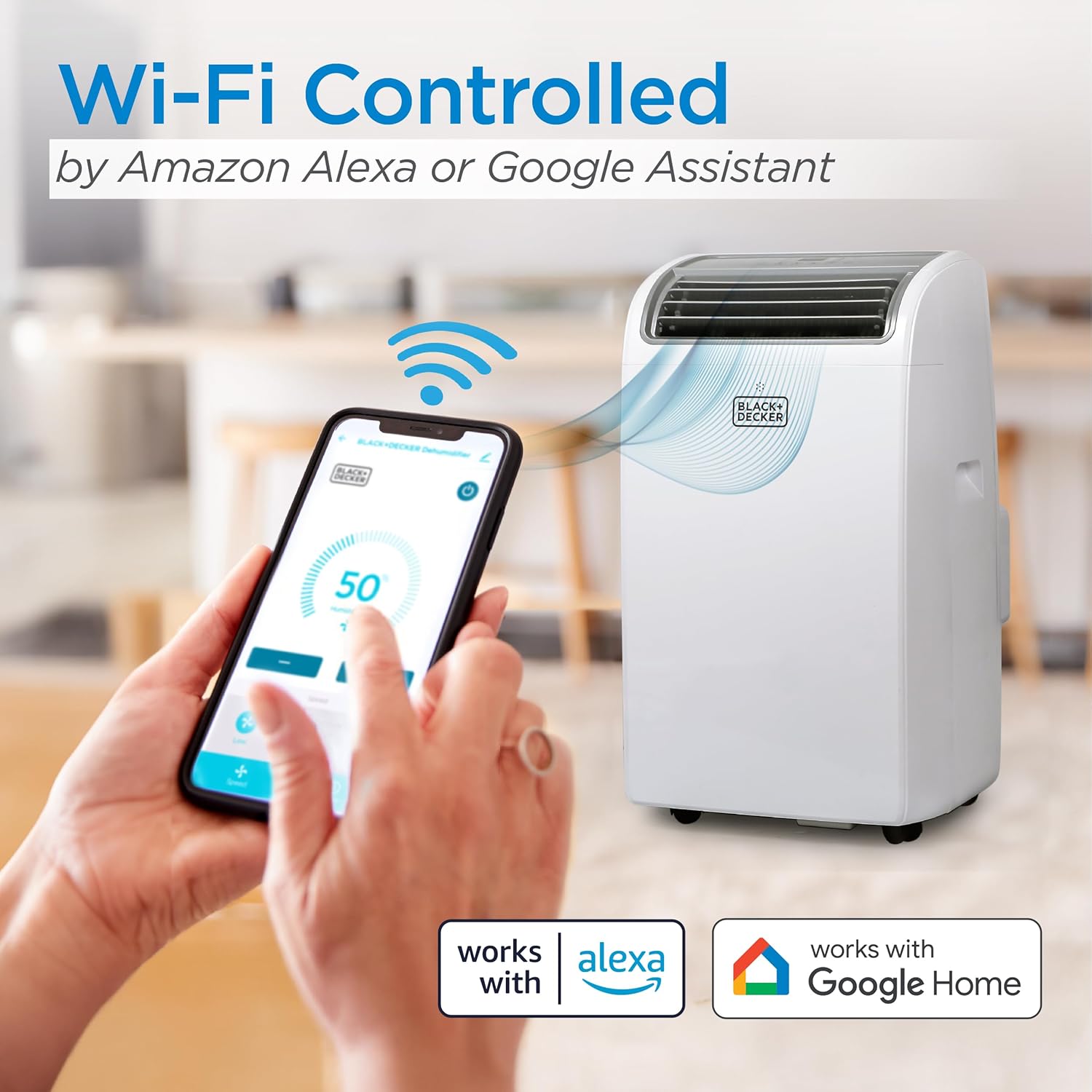 BLACK+DECKER Smart Portable Air Conditioner, 14,000 BTU for Rooms up to 700 Sq. Ft., Smart Portable AC with Follow Me Remote and Window Kit, BPACT14WT, White woonhhop
