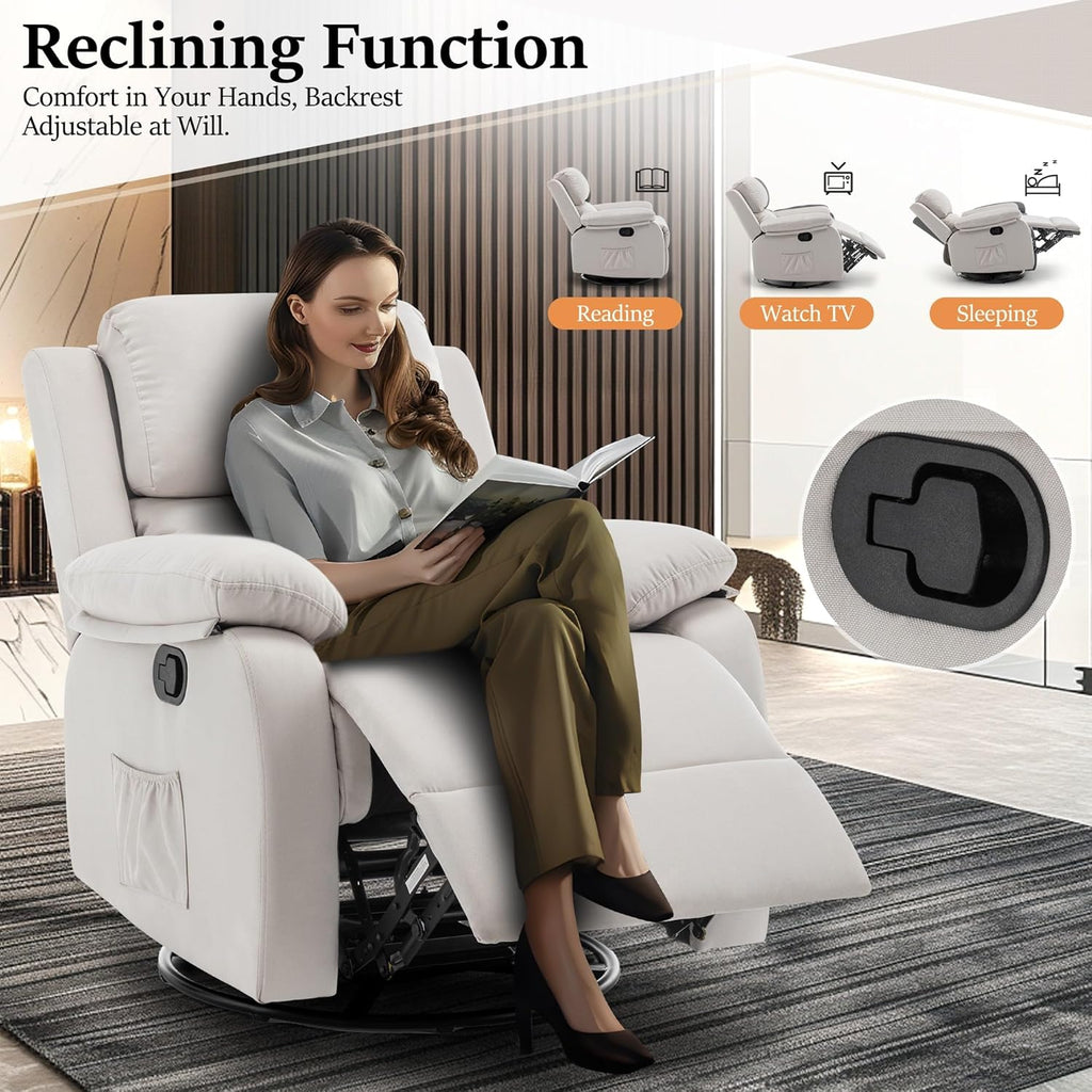Reclining rocking chair 360 degree rotating fabric sliding reclining chair wourant