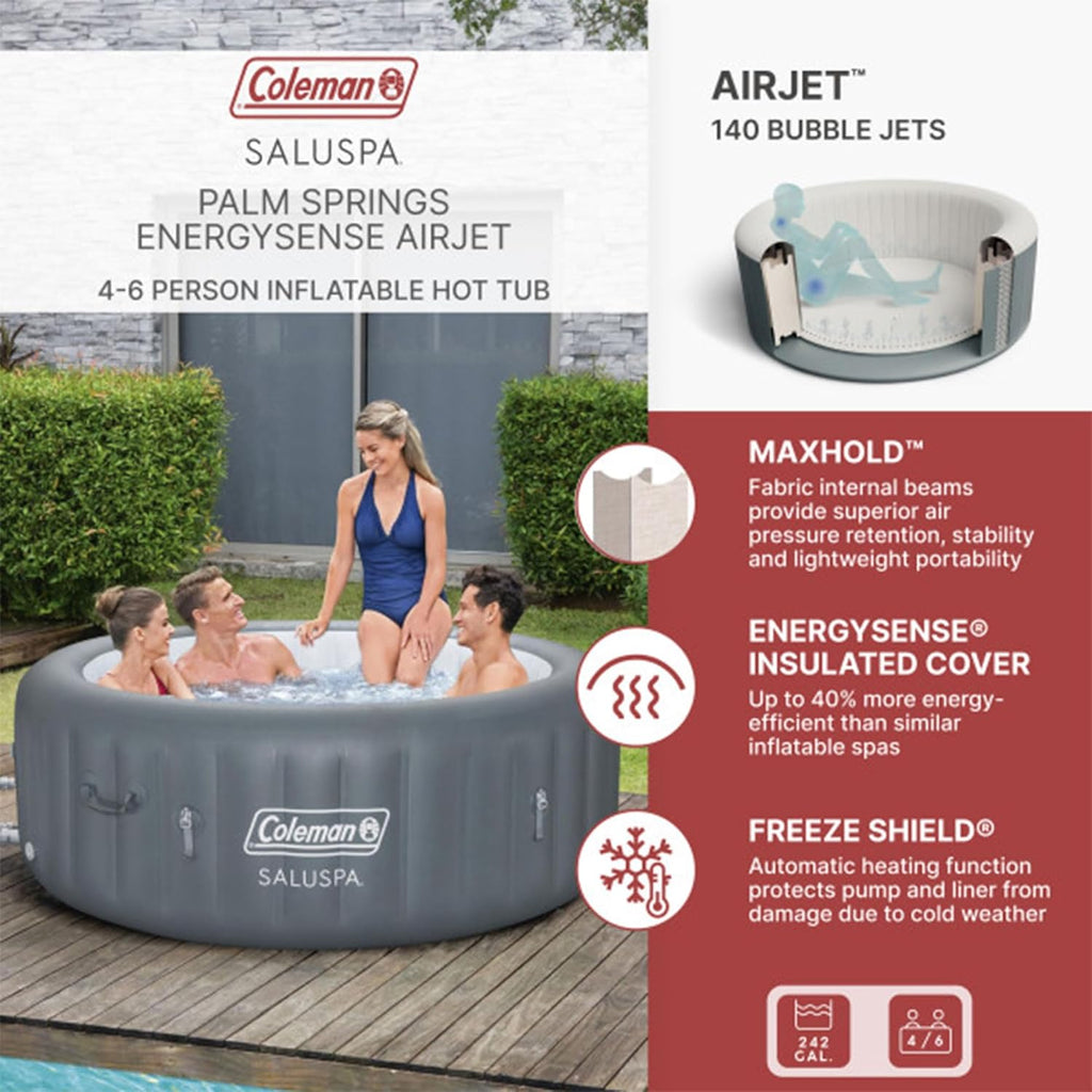 Bestway Palm Springs 4 to 6 Person EnergySense Smart AirJet Plus Inflatable Hot Tub Outdoor Spa with 140 AirJets and Insulated Cover wourant
