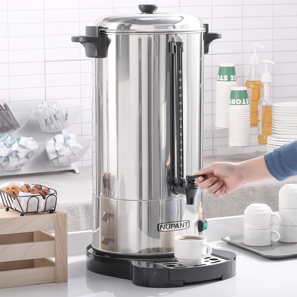 Commercial Coffee Urn 100 Cup 15L 304 Stainless Steel Large Coffee Maker wourant