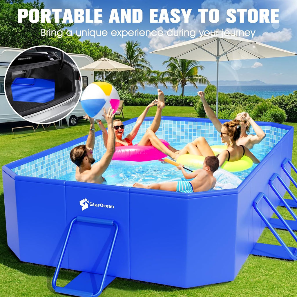Foldable Pool, Large Non-Inflatable Swimming Pool for Kids,Adult Collapsible Pools Hard Plastic Shell, Oversized Thickened,Portable Folding Kids Pools for Backyard-Mosaic Design-89"x48"x20" wourant