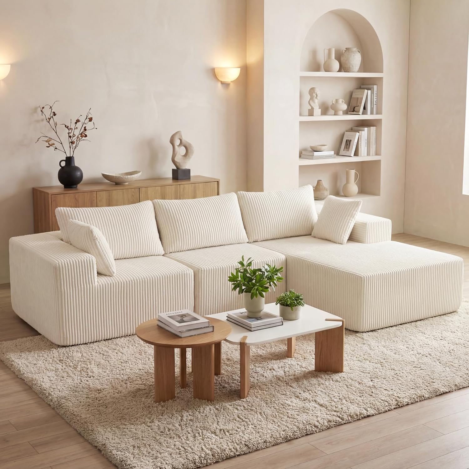 DUMOS 108" Boneless Couch, Cloud Sectional Couch with L-Shape Chaise, Modular Sectional Sofa with Deep Seat, Upholstered Couch for Living Room Bedroom, No Assembly Required (Grey, Left Facing Chaise) wourant