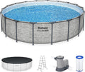 Steel Pro MAX 14 Foot x 48 Inch Round Metal Frame Above Ground Outdoor Swimming Pool Set with 1,000 Filter Pump, Ladder, and Cover, Gray wourant