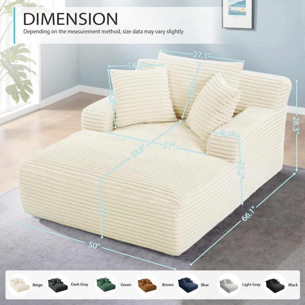 50-inch indoor recliner, oversized corduroy upholstered boneless sofa bed, deep sleeper sofa reading chair, cloud sofa, living room sofa wourant