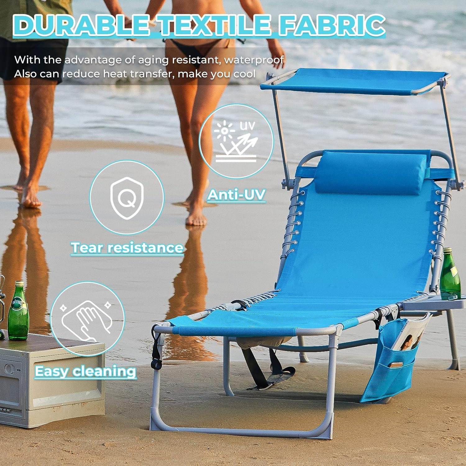 2 Pack Outdoor Chaise Lounge Chair - Portable Folding Patio Pool Lounge Chair, 5 Positions Adjustable Reclining Camping Chair with Side Table,Shoulder Strap, Pillow for Beach Sunbathing Lawn wourant
