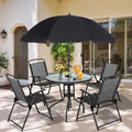 Vongrasig 6 Piece Folding Patio Dining Set,Small Metal Outdoor Garden Patio Table and Chair Set w/Umbrella for Lawn,Deck,Backyard,Black wourant