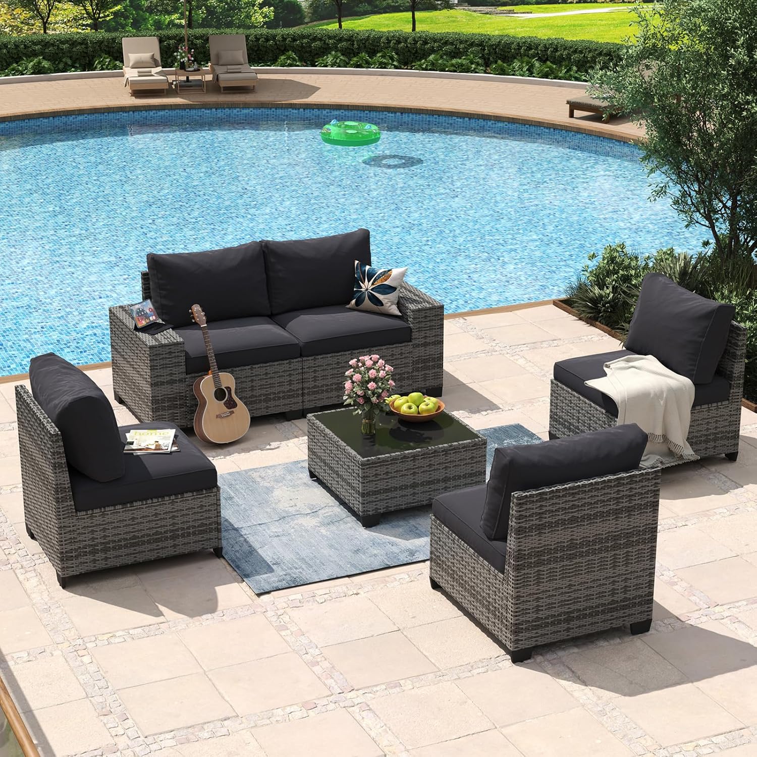 Aoxun 8 Piece Patio Furniture Set with 44?Fire Pit Table Wicker Rattan Outdoor Sectional Sofa Set with Coffee Table and Thickened Cushions, Beige (Waterproof Cover Included) woonhhop