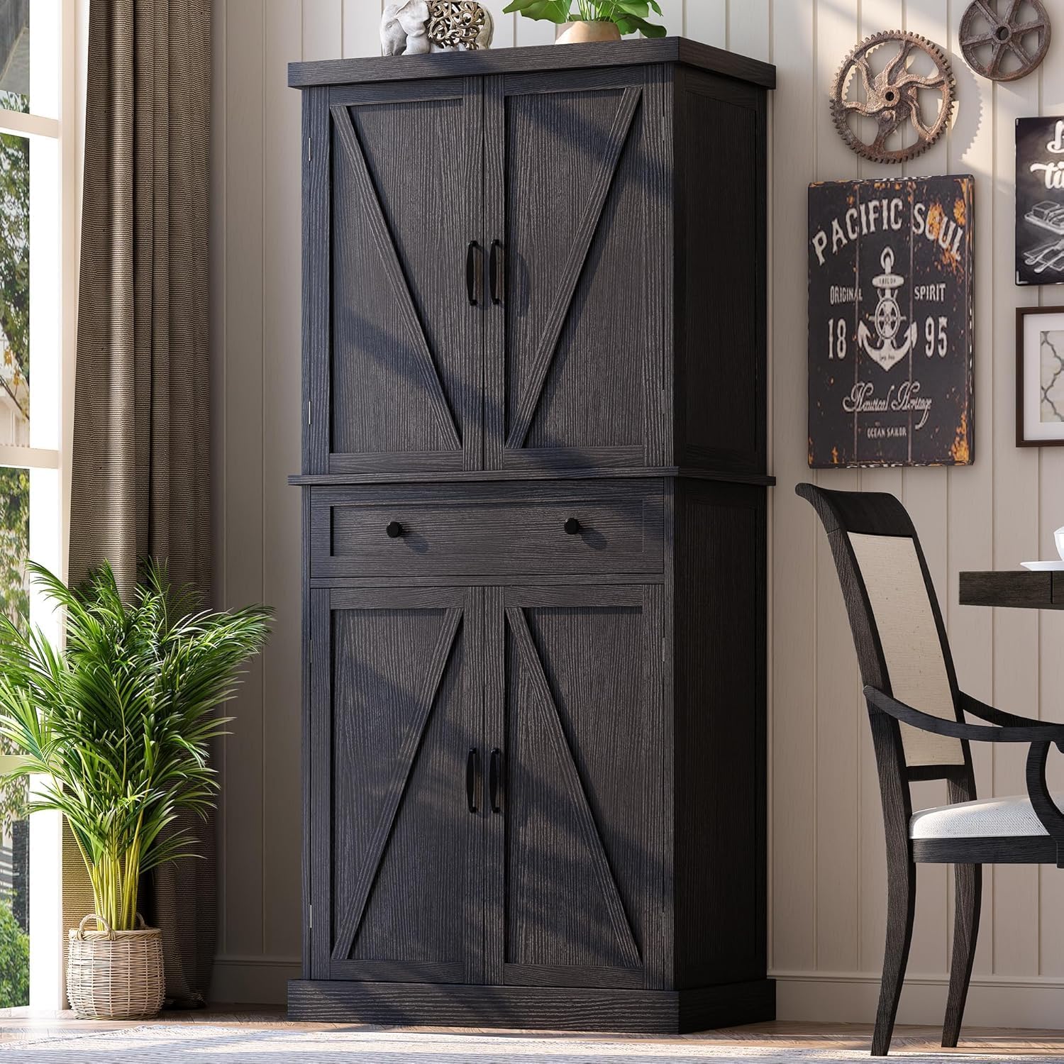 47 Pantry Cabinet, Kitchen Pantry Storage Cabinet with Doors and Adjustable Shelves wourant
