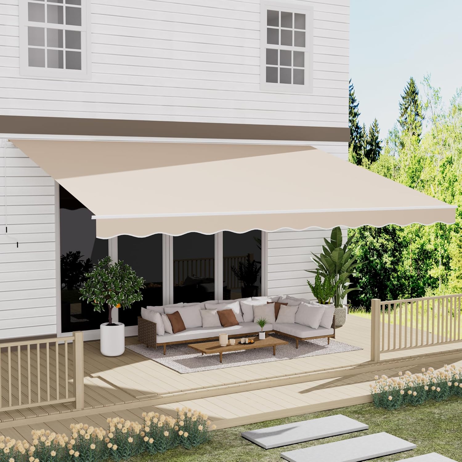 13' x 10' Awning for Patio, Sunsetter Retractable Awning Waterproof Cover Outdoor Patio Canopy, Sun Shade with Manual Crank Handle, Porch Shades for Outdoor, House, Deck, Dark Gray woonhhop