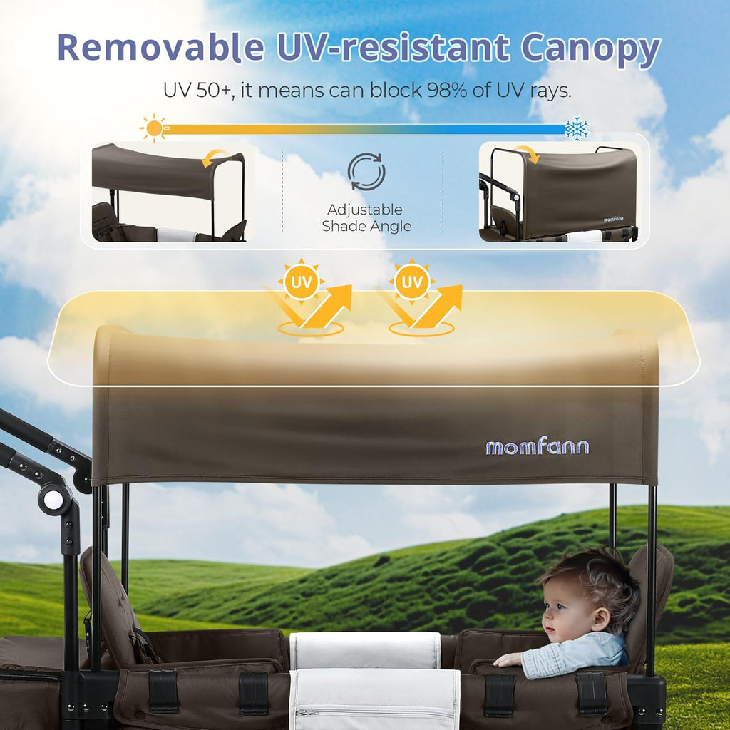 Stroller Wagon for Kids, Wagon Stroller Toddlers 2 Seaters, All-Terrain Baby Wagon Outdoor with Canopy, Parent Organizer, Adjustable Handle & Pull Bar for Infants and Toddlers, Gray wourant