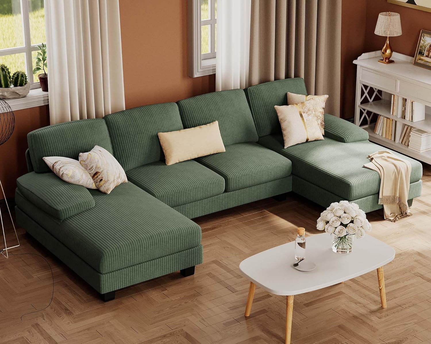 Furmax Sectional Couches for Living Room U-Shaped Sofa Couch Linen Fabric 4 Seat Sofa Set wourant