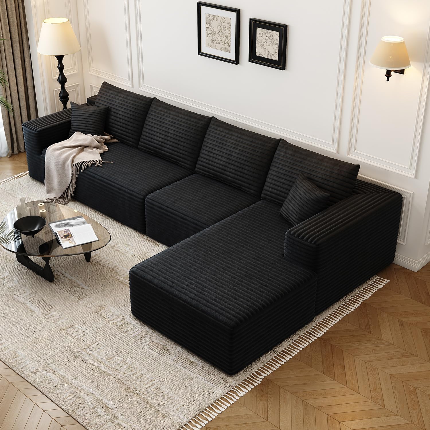 107.5 inch Cloud Modular Sectional Sofa with L-Shaped Chaise Lounge, Modern Minimalist Upholstered Sofa Deep Seating Corner Sofa wourant