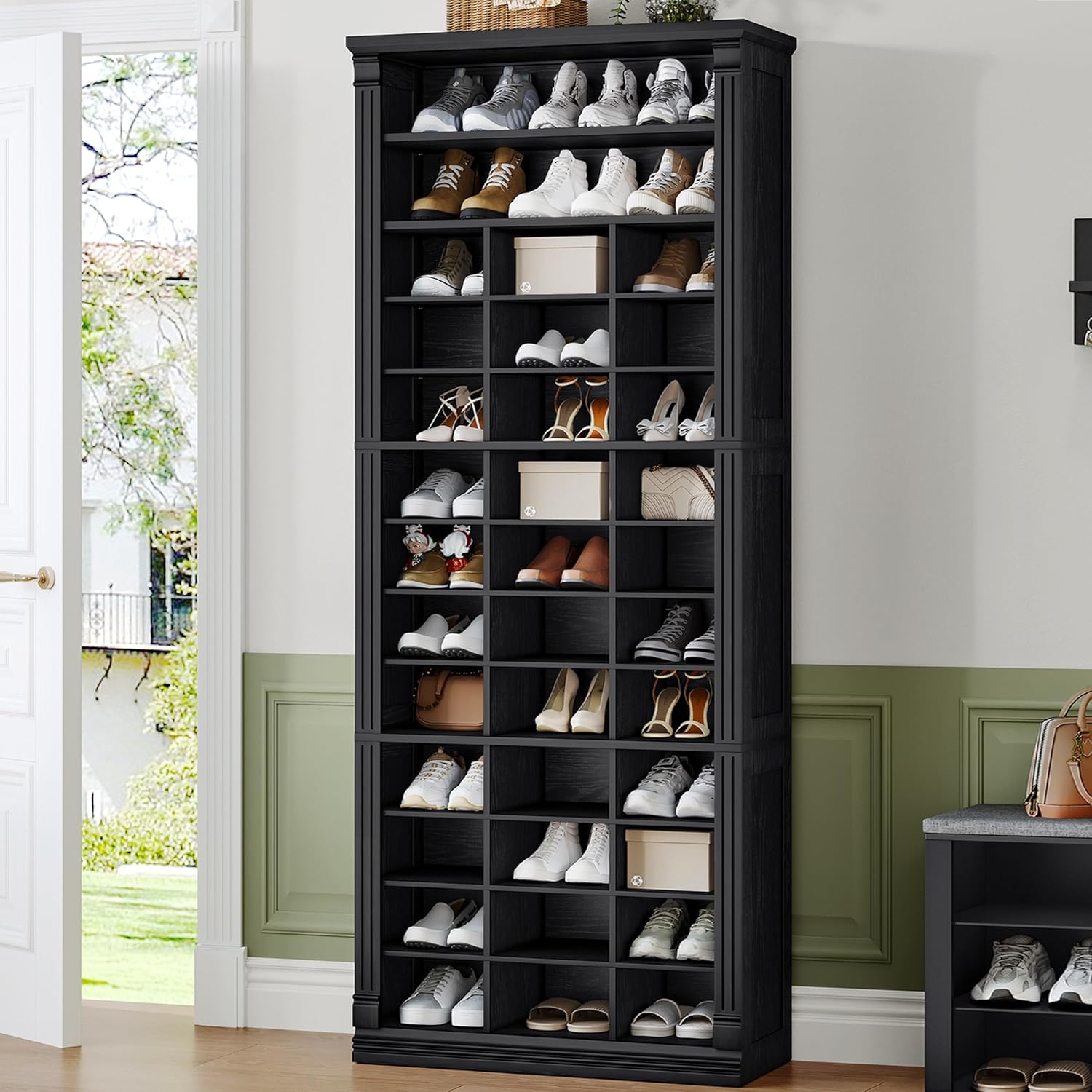 13 Tiers Shoe Storage Cabinet, Tall Shoe Cabinet with Cubby, Wooden Shoes Organizer wourant