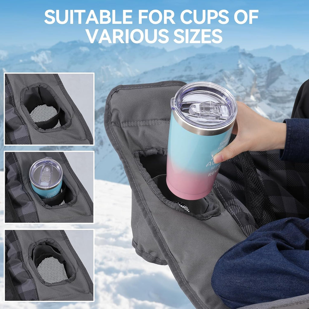 Double Camping Chairs Padded Loveseat Chair for 2 Person - Heavy Duty Oversized Camping Couch for Adults Outdoor Lawn Beach - Portable Folding Sofa with Cup Holders and Carry Bag, Grey wourant