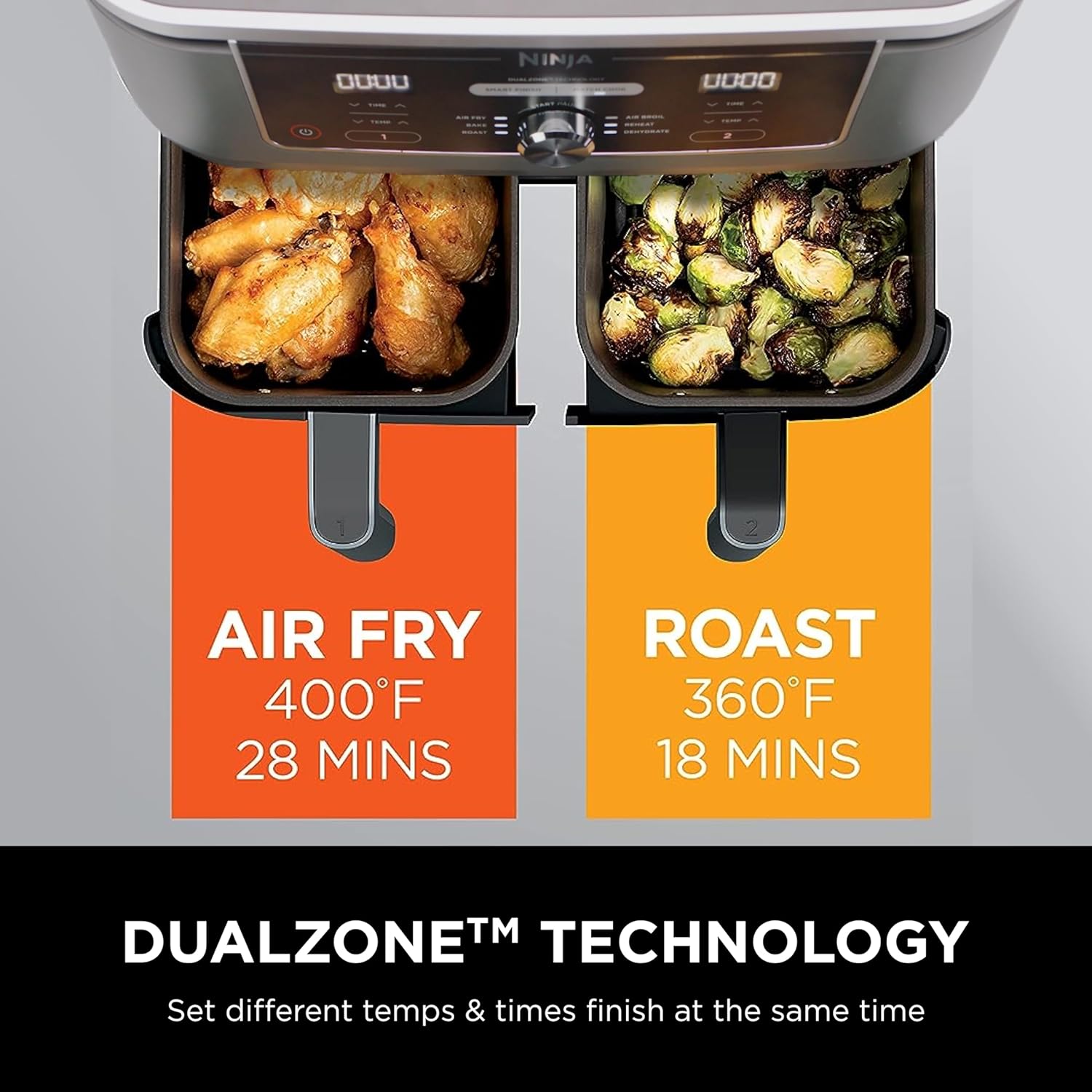 Ninja Foodi 10QT 6-in-1 DualZone Smart XL Air Fryer, 2 Independent 5QT Baskets, Smart Cook Thermometer, Match Cook, Smart Finish, Air Fry, Roast, Bake, Dehydrate, Reheat, Grey, DZ550 wourant