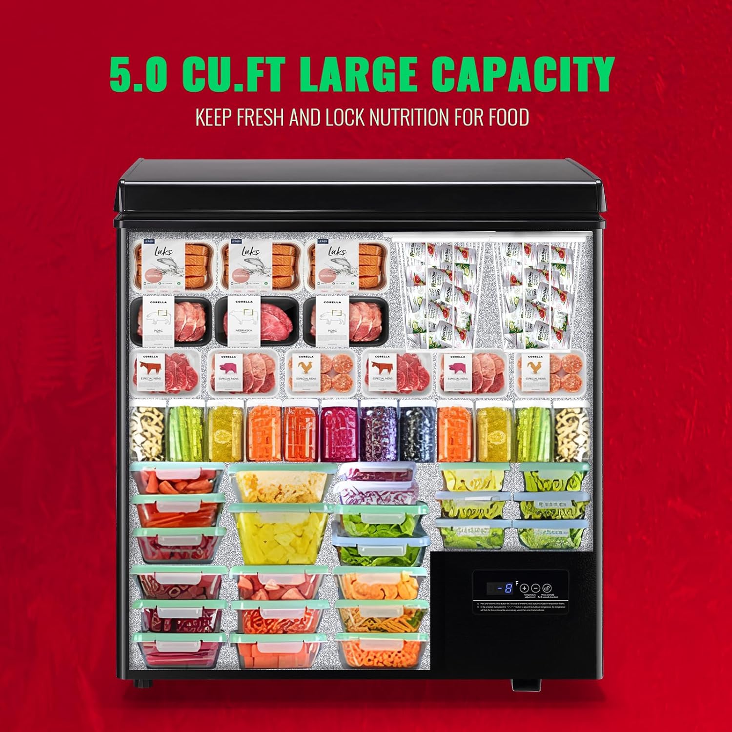 Chest Freezer 5.0Cubic Feet Deep Freezer Freestanding Freezers Removable Stainless Steel Basket wourant