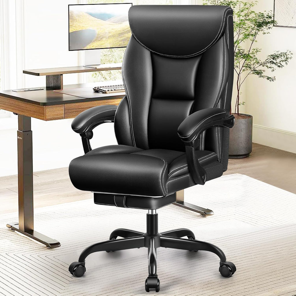 Office Chair Large High-Foot Computer Desk Chair, Breathable Leather Chair Lumbar Support Rotating Computer Chair wourant
