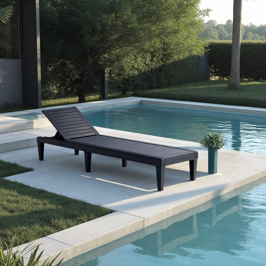 Patio Chairs - Black Chaise Lounge Chair Outdoor 5-Position Adjustable Sun Tanning Chair Waterproof Pool Lounge Chairs Set of 2 Reclining Lawn Chair, Lightweight Outdoor Lounge Chairs wourant