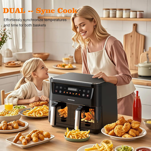 10QT Large Dual Basket Air Fryer with Viewing Window and 50pcs Paper Liners, 10-in-1 Digital Touchscreen Double Zone Air Fryers, SyncCook to Bake,Roast,Reheat,Broil, Nonstick Dishwasher Safe wourant
