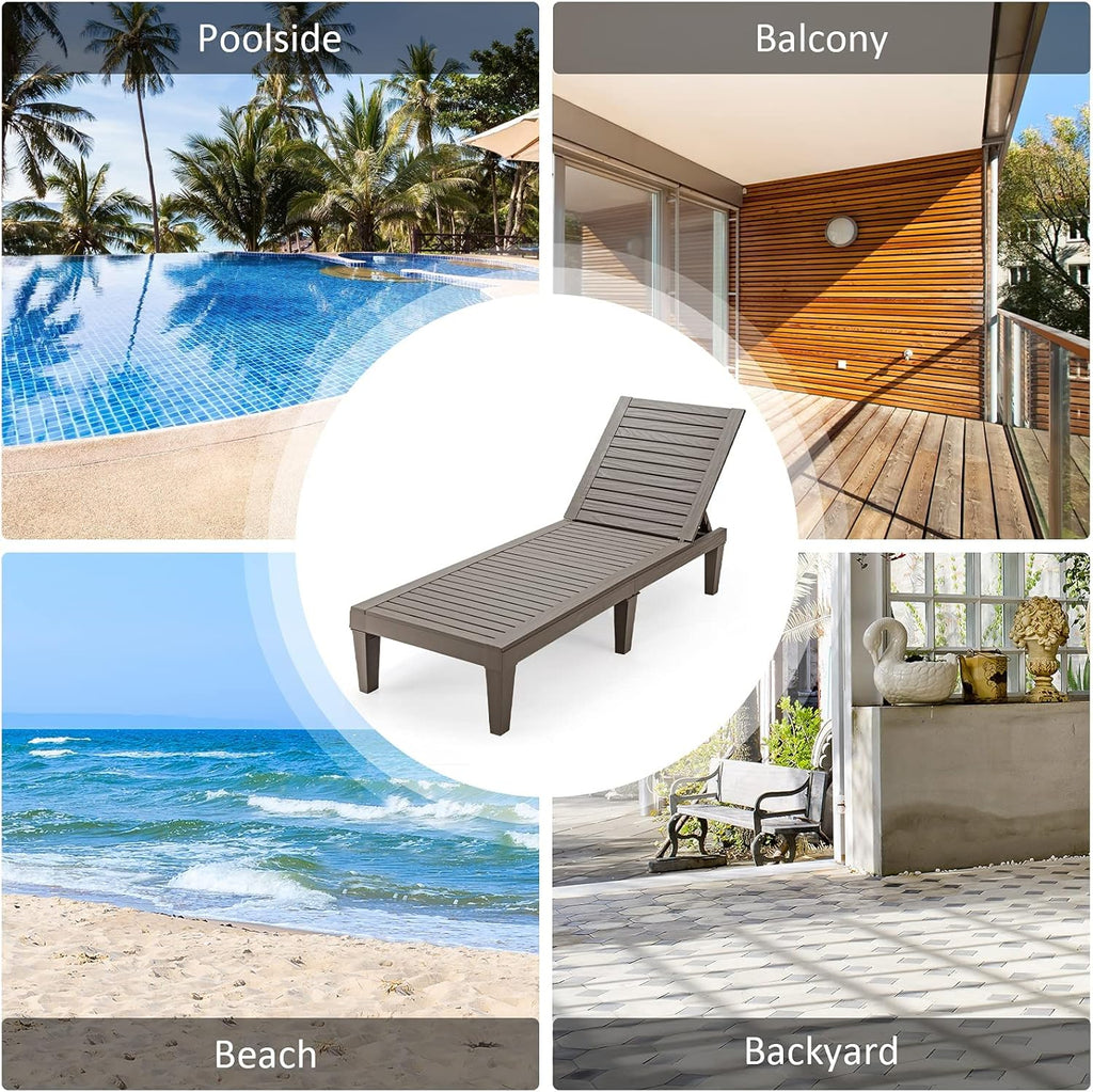 Outdoor Chaise Lounge Chair, Lightweight Patio Lounge Recliner Chair with Adjustable Backrest, 5 Reclining Positions Chaise Lounger for Patio, Beach, Balcony, Poolside, Backyard (1, Black) wourant