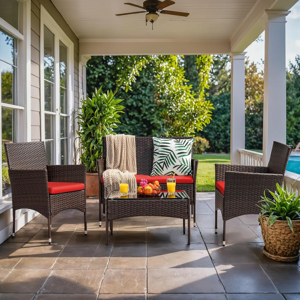 Homall 4 Pieces Outdoor Patio Furniture Sets Rattan Chair Wicker Set, Outdoor Indoor Use Backyard Porch Garden Poolside Balcony Furniture Sets (Grey) wourant
