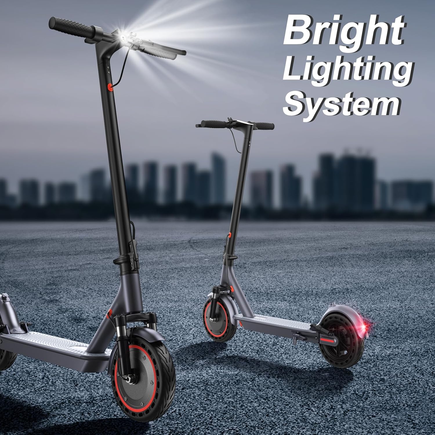 Electric Scooter, 350W/500W Powerful Motor, 8.5"/10" Solid Tires, 19/22Mph, 28/21/12 Miles Range,Dual Braking wourant
