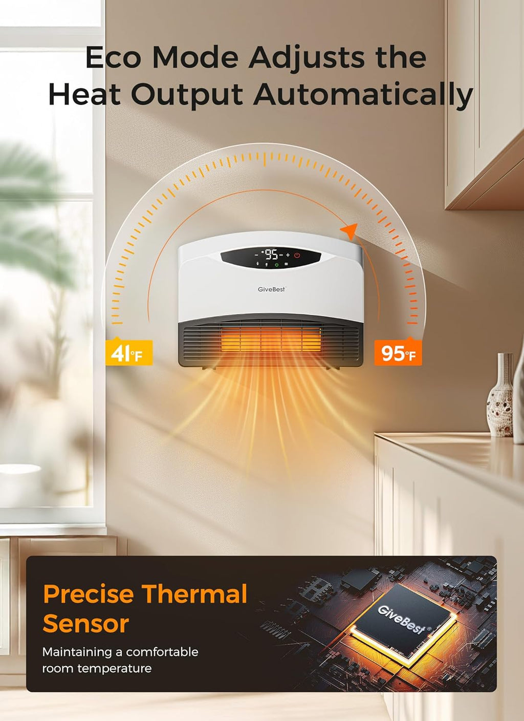 Wall mounted electric heater with WiFi and remote control, floor standing heater 1500W fast coverage for large rooms wourant