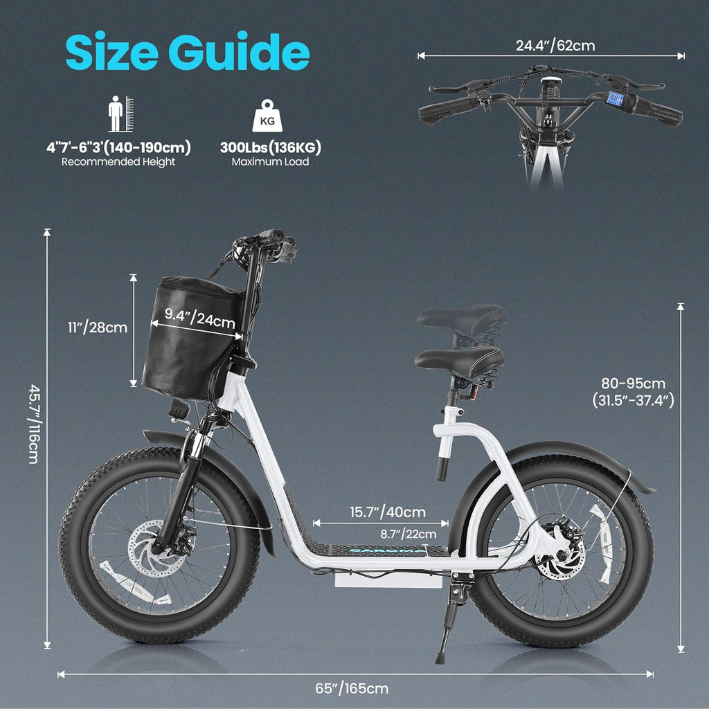 Caroma Peak 800W Foldable Adult Electric Scooter with 20-inch Wide Tires, 48V Battery, Basket, and Adjustable Seat wourant