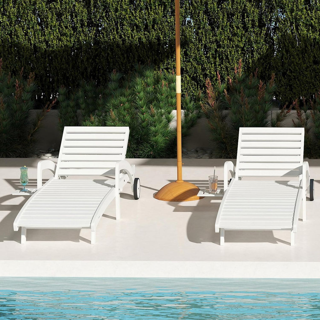 Pool Chaise Lounge Chairs Set of 4 5-Position Adjustable Outdoor Patio Lounge Chairs Wood Reclining Chaise Lounger Chair with Pullout Side Table wourant