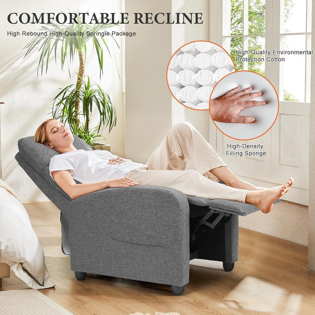Sweetcrispy Massage Recliner Chair for Adults, Adjustable Home Theater Seating with Lumbar Support for Living Room, Modern Fabric Reclining, Light Grey wourant