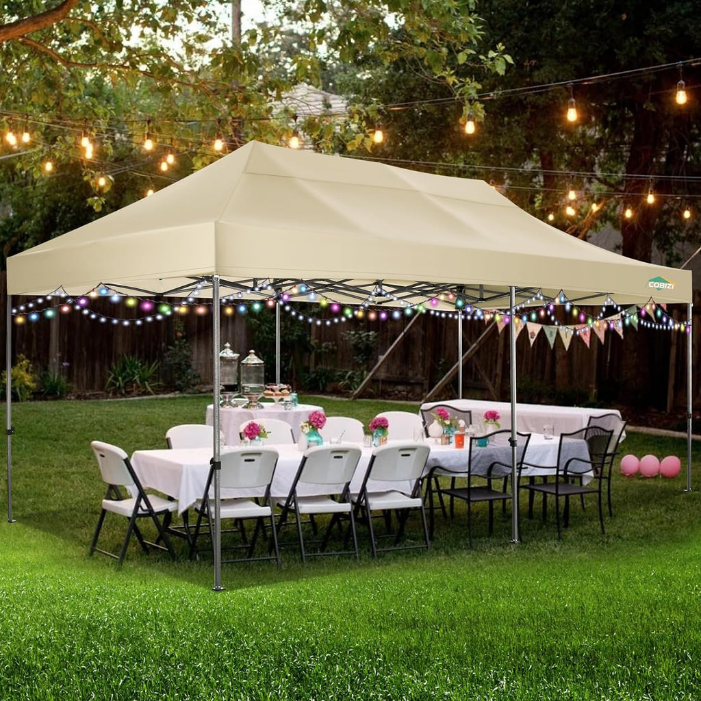 COBIZI 10x20 Heavy Duty Pop up Canopy Tent with 6 sidewalls Easy Up Commercial Outdoor Canopy Wedding Party Tents for Parties All Season Wind & Waterproof Gazebo with Roller Bag,Black(Frame Thickened) wourant