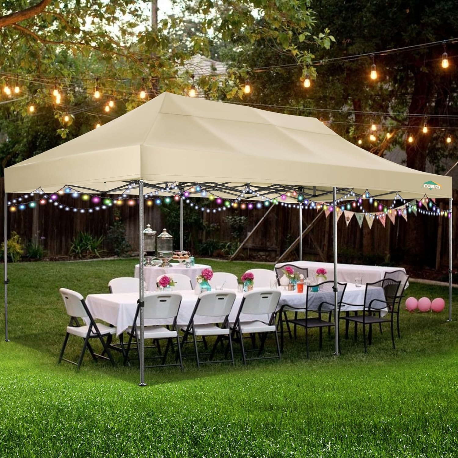 COBIZI 10x20 Heavy Duty Pop up Canopy Tent with 6 sidewalls Easy Up Commercial Outdoor Canopy Wedding Party Tents for Parties All Season Wind & Waterproof Gazebo with Roller Bag,Black(Frame Thickened) wourant
