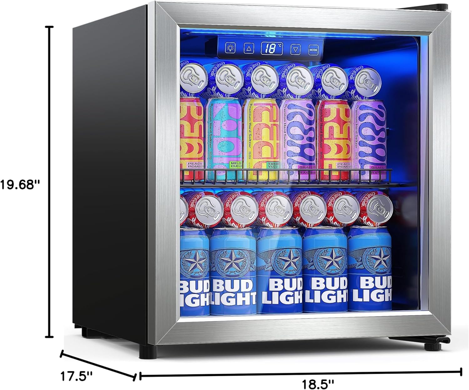 Beverage Refrigerator Cooler-120 Cans Freestanding Mini Fridge Cooler with Glass Door wourant
