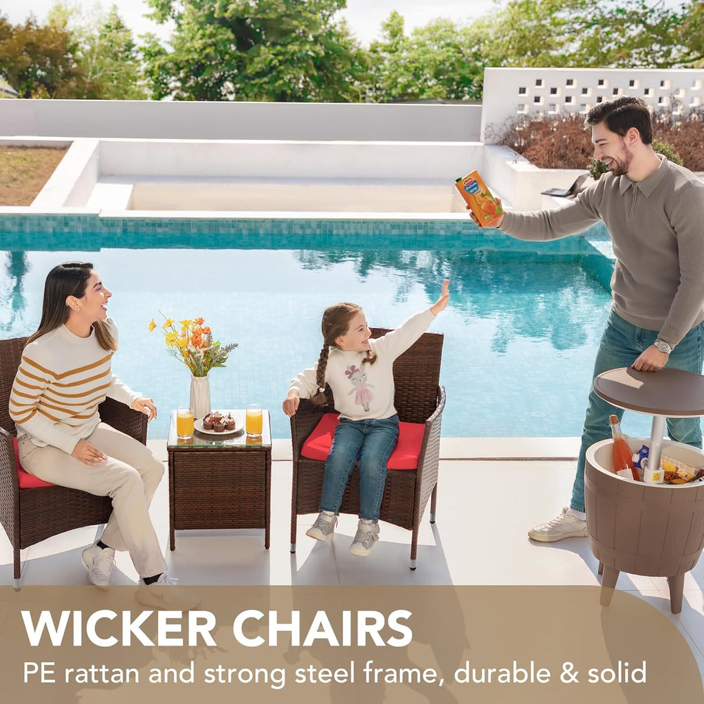 Devoko Patio Porch Furniture Sets 3 Pieces PE Rattan Wicker Chairs with Table Outdoor Garden Furniture Sets (Brown/Beige) wourant