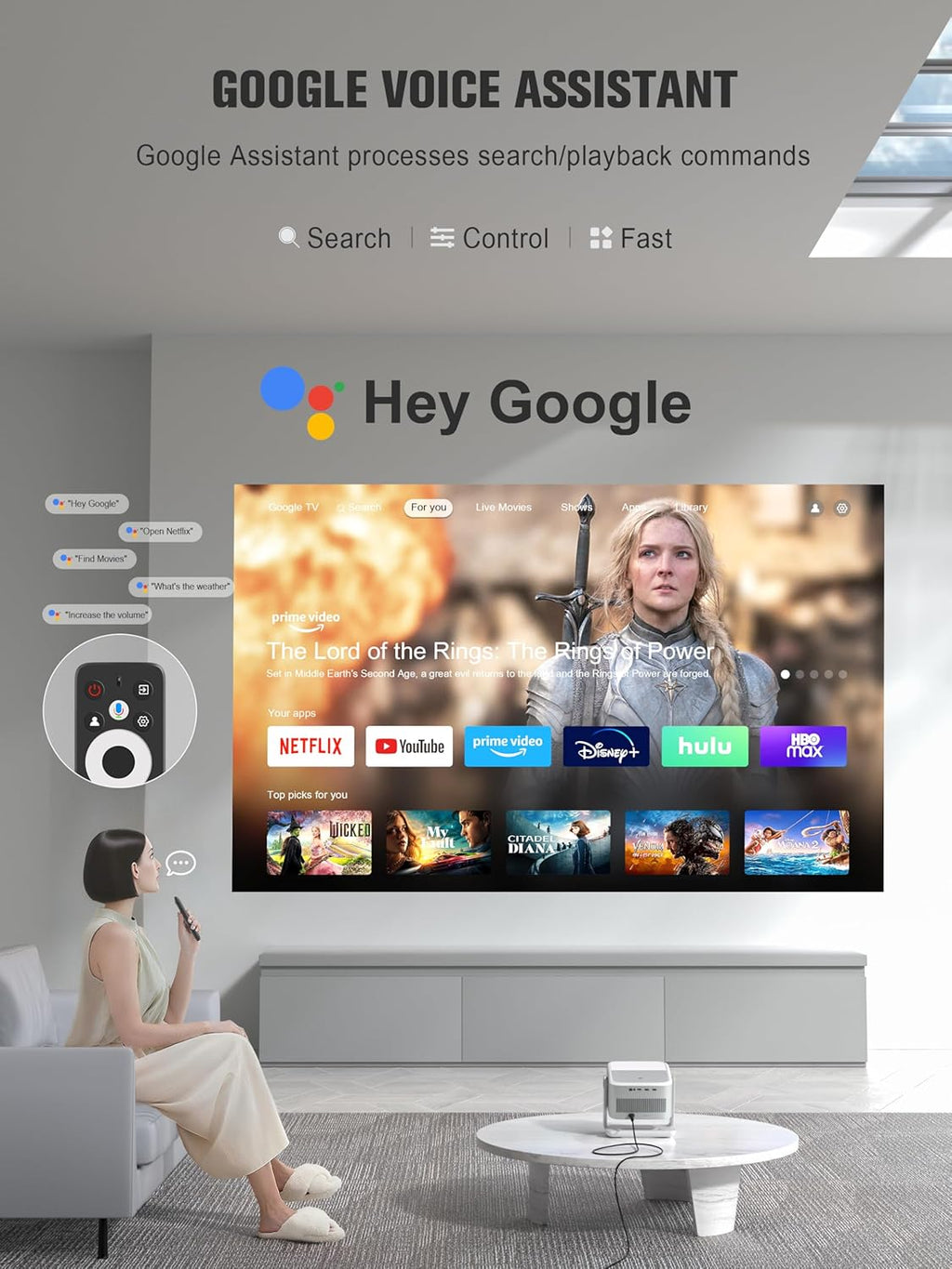 Official Licensed Google TV 4K Smart Projector with WiFi and Bluetooth, VOPLLS Outdoor wourant