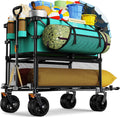 Foldable 50''L Extra Long Double Decker Wagon for Sport, 400L Collapsible Heavy Duty Wagon Cart with Big Wheels, Utility All-Terrain Large Extender Cart for Outdoors wourant