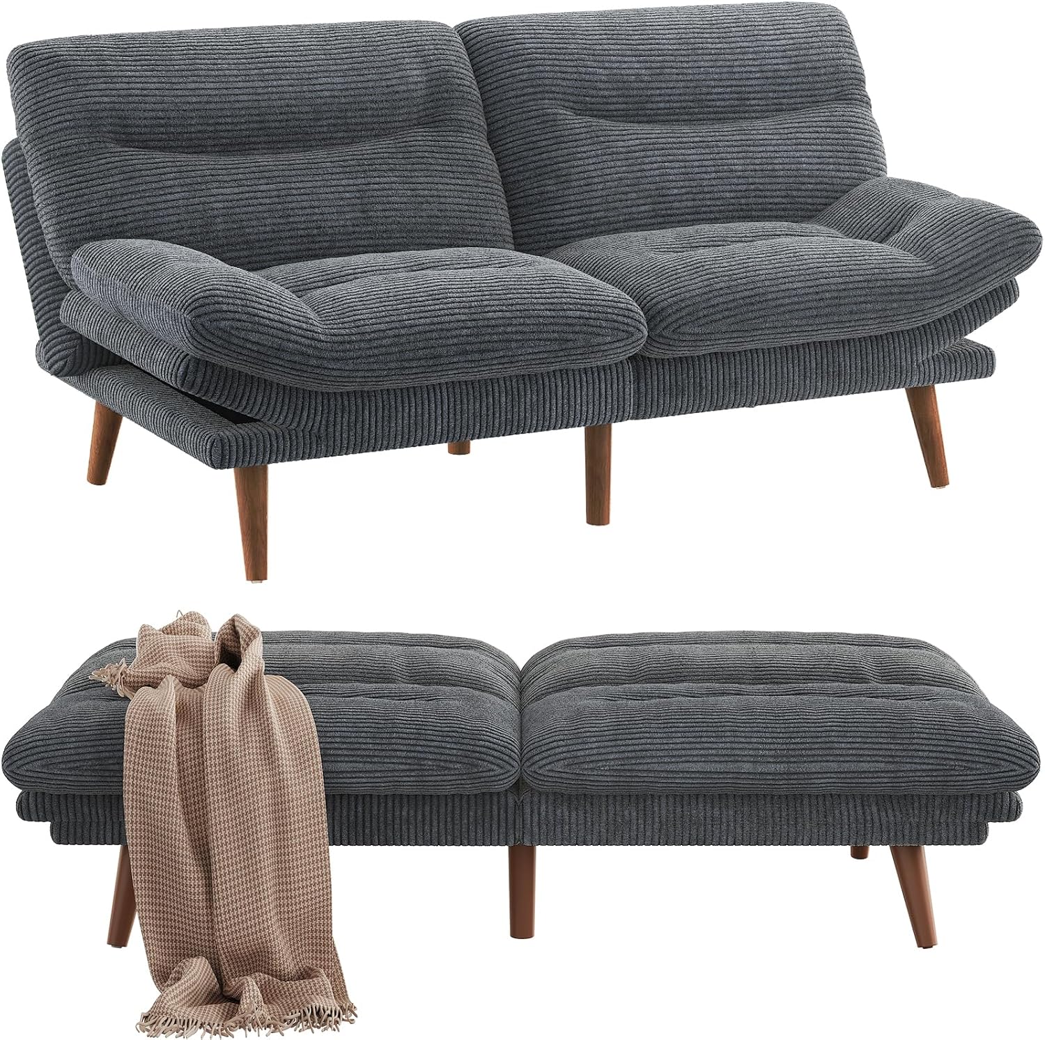 Convertible Futon Sofa Bed, 66 Inch Corduroy Futon Sofa Recliner Sofa Bed for Small Spaces, Playrooms or Offices wourant