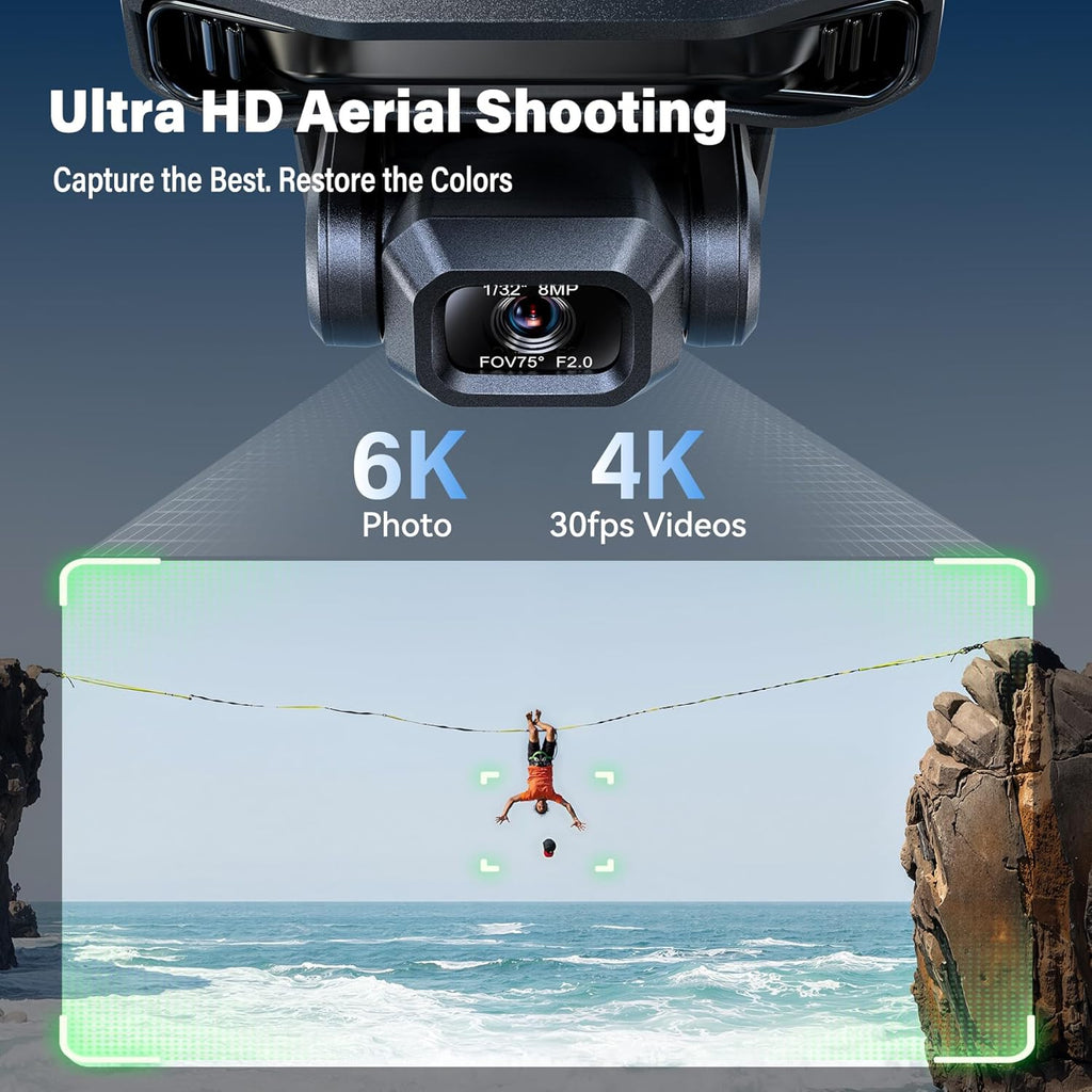 Adult-specific camera drone with 4K UHD aerial photography, 3-axis gimbal, 10,000-foot control, 3 batteries for 75 minutes of flight time, and GPS tracking wourant