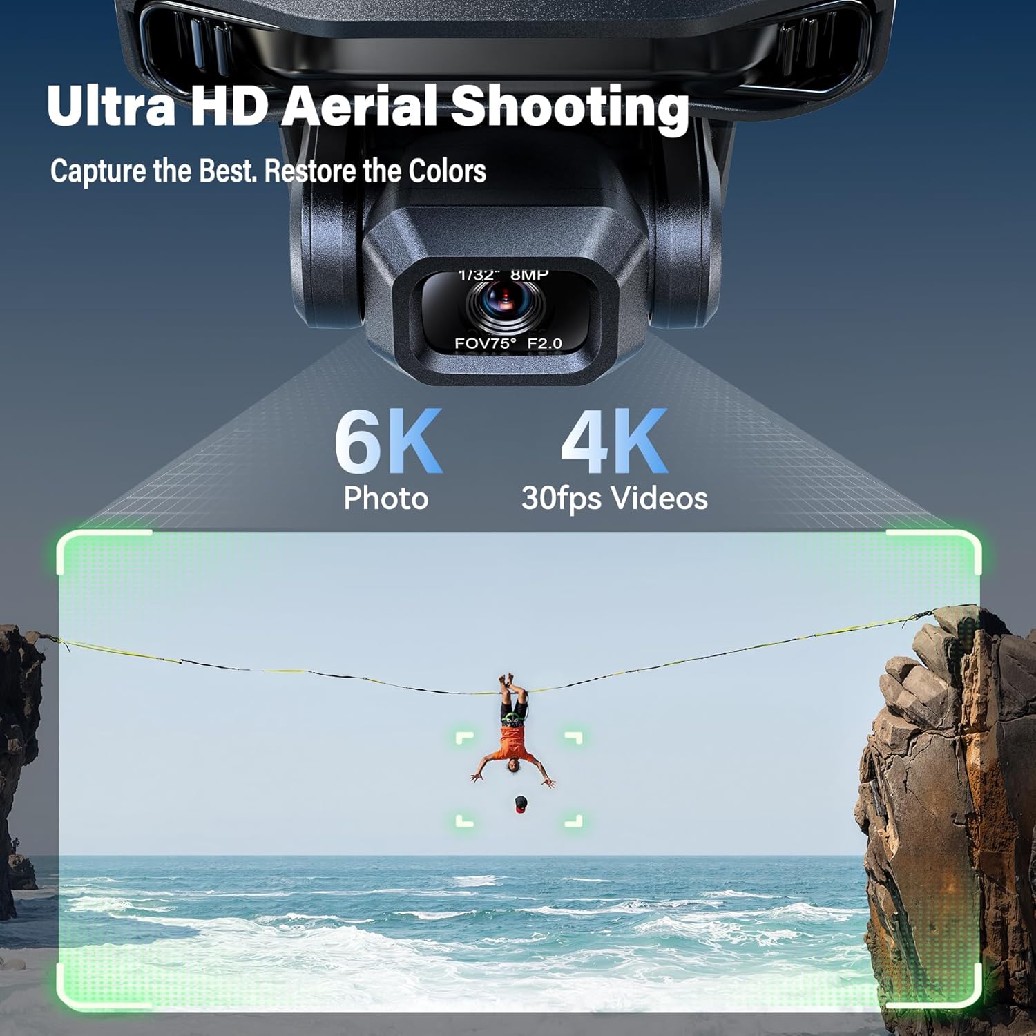 Adult-specific camera drone with 4K UHD aerial photography, 3-axis gimbal, 10,000-foot control, 3 batteries for 75 minutes of flight time, and GPS tracking wourant